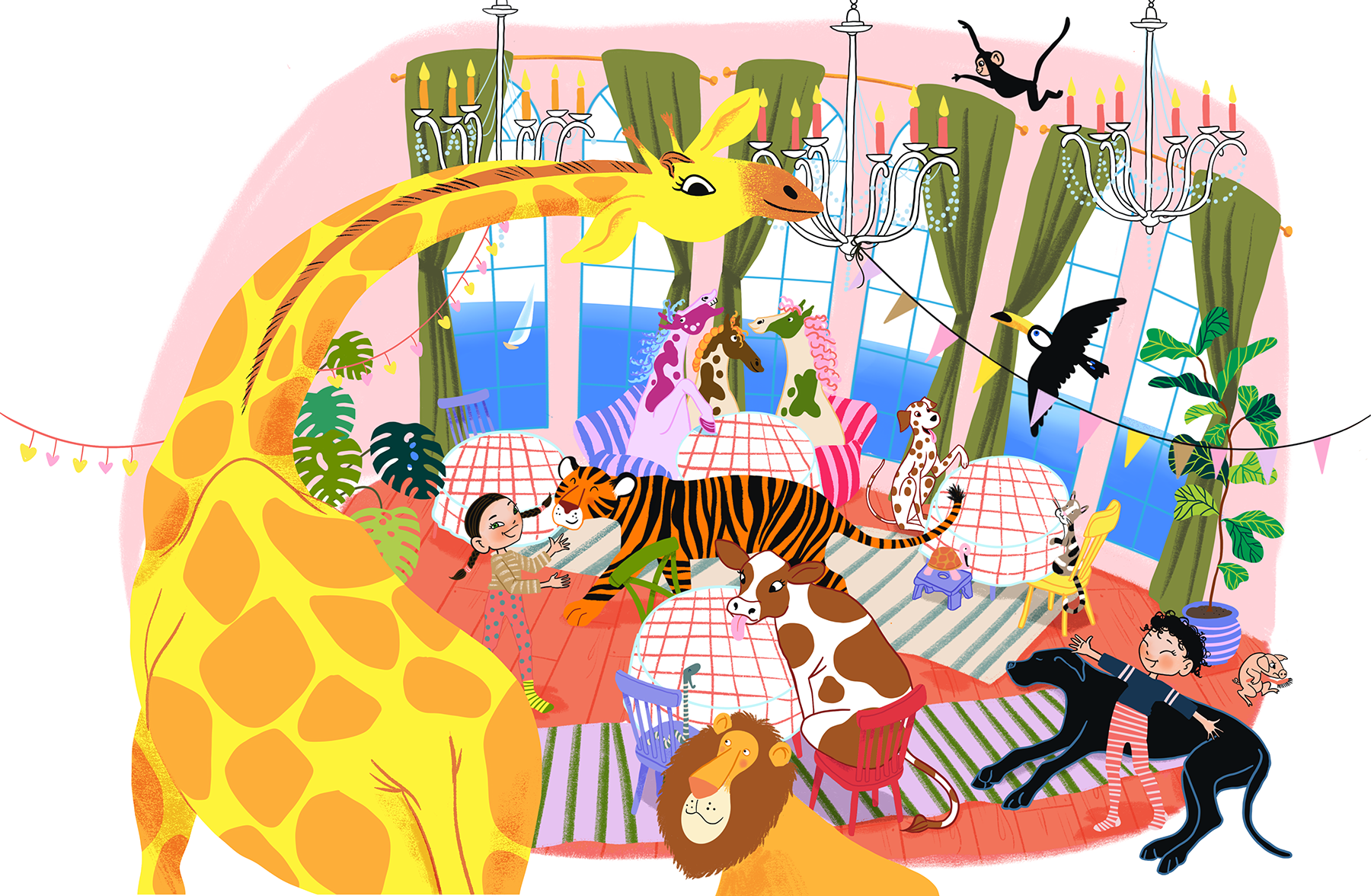 Kuvitusta Siri ja hienot vieraat -kirjasta.